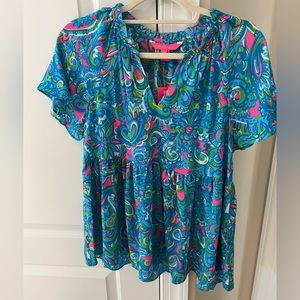 NWT Lilly Pulitzer Zadie short sleeve top in Seabreeze blue hey gull friend